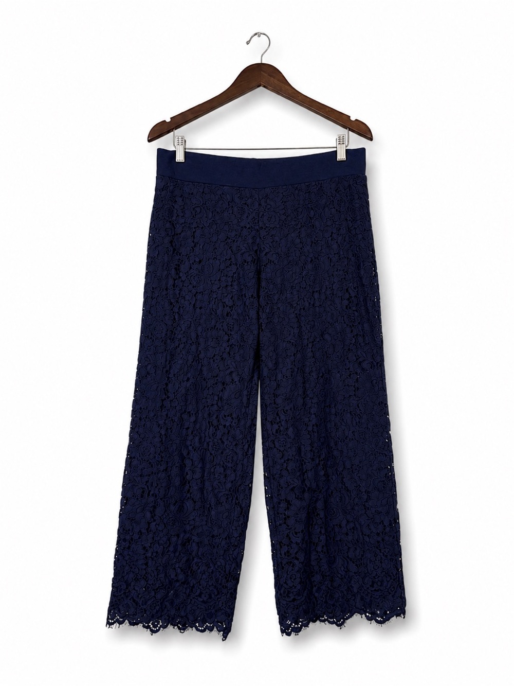 Isaac Mizrahi LIVE Navy Lace Crop Pants Small Petite Pull On Straight Leg
